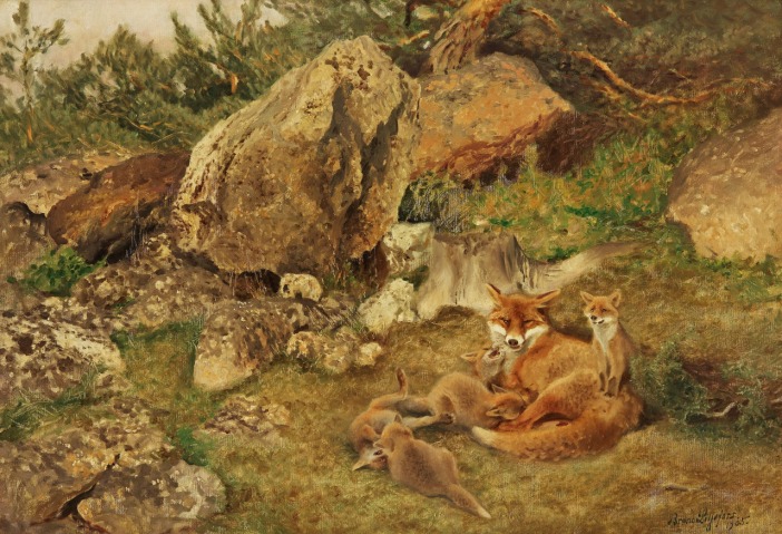 bruno-liljefors-mother-fox-with-cubs-1905